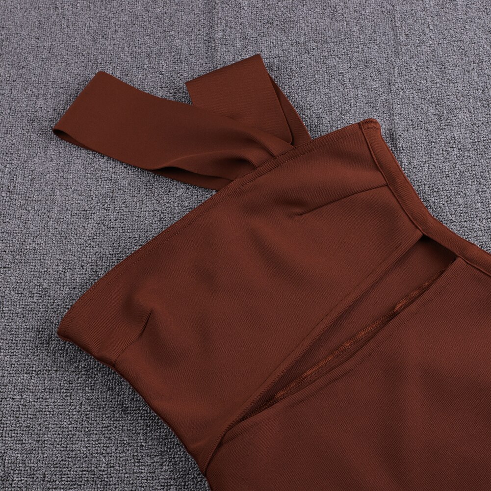 Bandage Dresses High Quality 2021 Summer Tan Cut Out Bodycon Dress Women Elegant Sexy Mid Evening Club Celebrity Party Dress