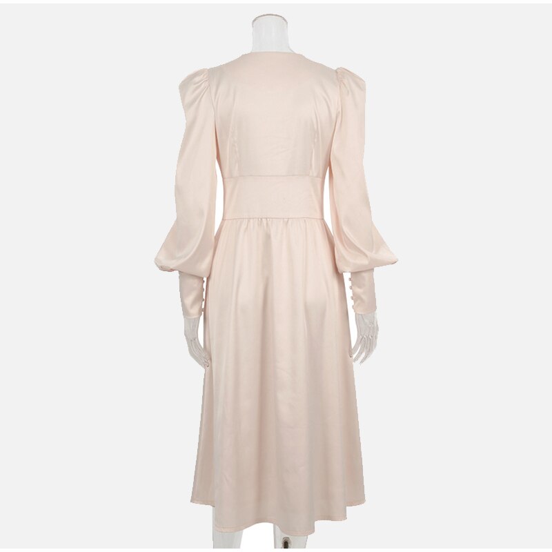 Satin Prom Women's Long Dress For Party Lantern Sleeve A-Line High Waist Slim Elegant Dresses 2021 Clothes New Year Ball Evening