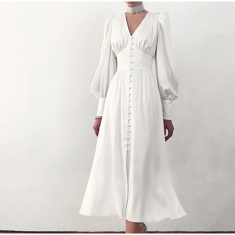 European Style Dresses Satin Long Dress Lantern Sleeve JKP4682