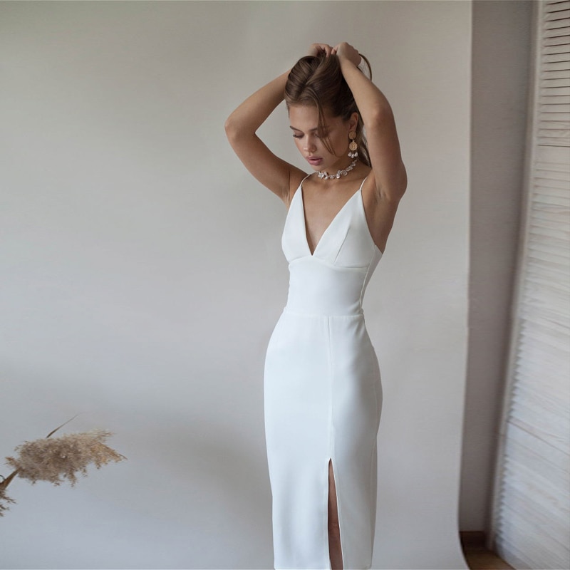 Solid Backless Dress Elegant Knee Length High Waist Split JKP4683 Solid Backless Dress Elegant Knee Length High Waist Split JKP4683