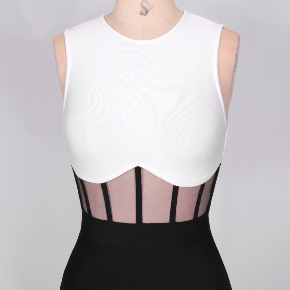 Bandage Dress Women's Summer 2021 Black and White Bodycon Dress Sleeveless Mesh Insert Sexy Party Dress Evening Club Outfits Bandage Dress Women's Summer 2021 Black and White Bodycon Dress Sleeveless Mesh Insert Sexy Party Dress Evening Club Outfits