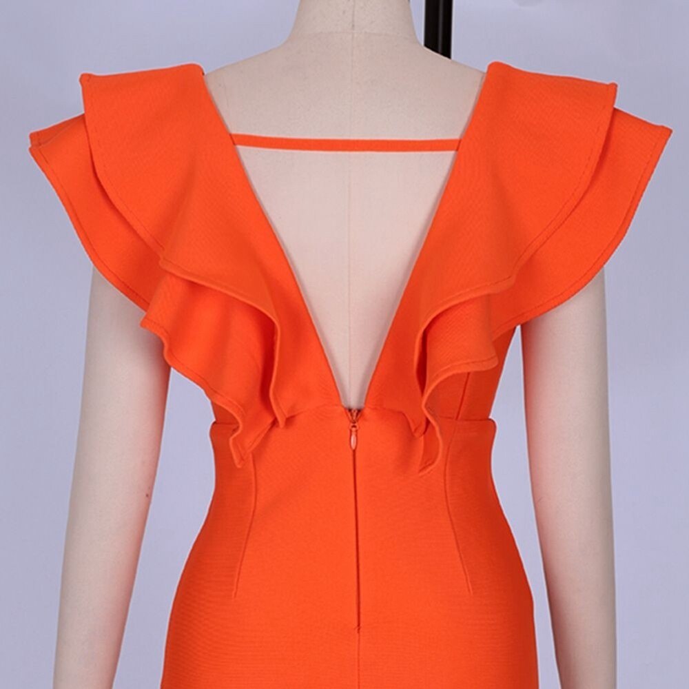 Bandage Dress Women's Summer Party Dress Orange Black Red White Ruffles Ladies Sexy Bodycon Dress Evening Club Birthday Outfits