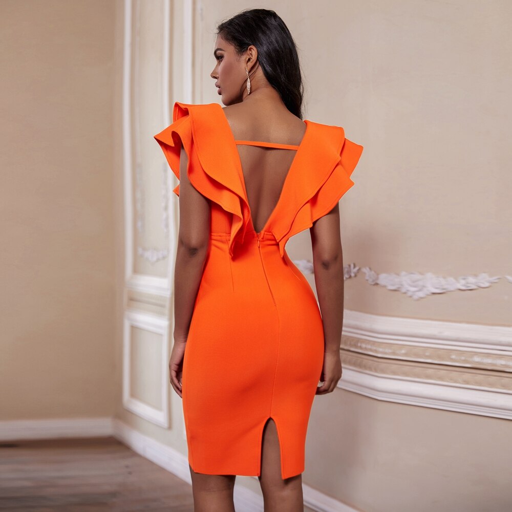 Summer Ruffles Sleeve Party Dress Bodycon Evening Club Outfits JKP4689