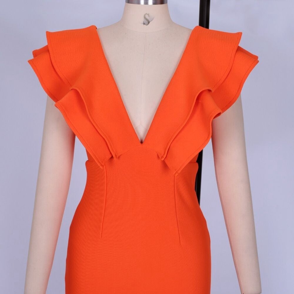 Bandage Dress Women's Summer Party Dress Orange Black Red White Ruffles Ladies Sexy Bodycon Dress Evening Club Birthday Outfits