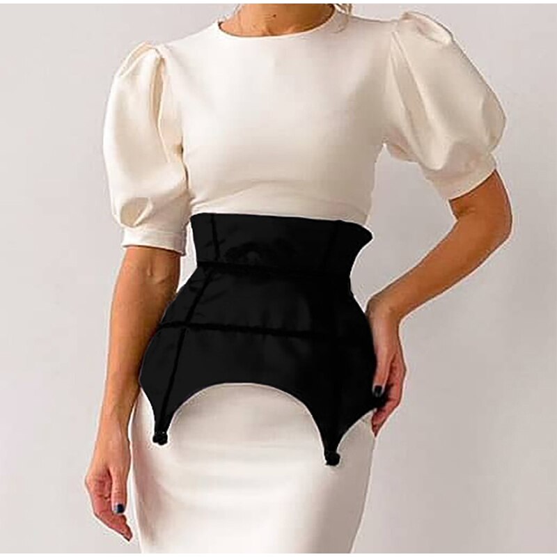 Simple Elegant Party Dress High Waist Puff Sleeve JKP4692
