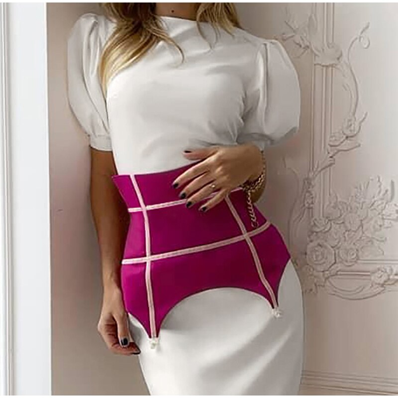 Simple Elegant Party Dress High Waist Puff Sleeve JKP4692