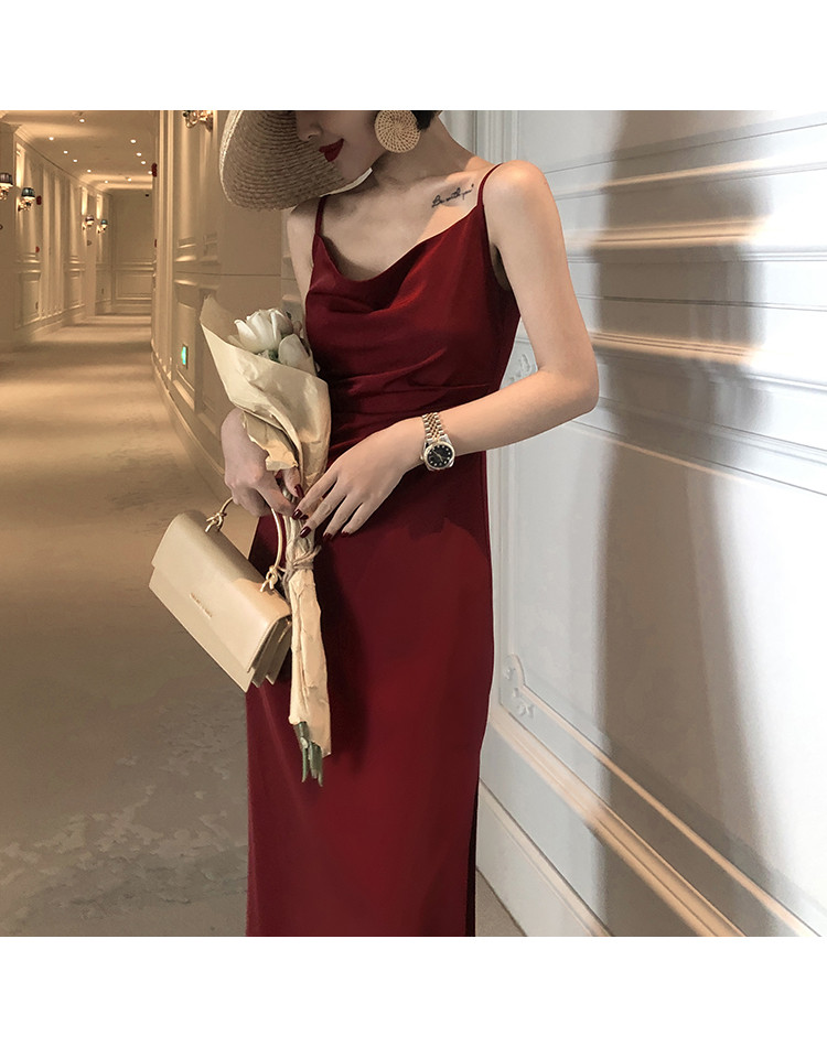 Syiwidii Satin Dress Woman Sleeveless Spaghetti Strap Evening Red Black Summer 2021 Party Wedding Vintage Pure Long Silk Dresses Syiwidii Satin Dress Woman Sleeveless Spaghetti Strap Evening Red Black Summer 2021 Party Wedding Vintage Pure Long Silk Dresses