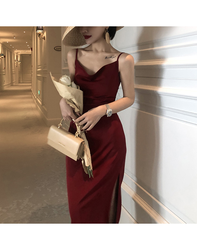 Syiwidii Satin Dress Woman Sleeveless Spaghetti Strap Evening Red Black Summer 2021 Party Wedding Vintage Pure Long Silk Dresses Syiwidii Satin Dress Woman Sleeveless Spaghetti Strap Evening Red Black Summer 2021 Party Wedding Vintage Pure Long Silk Dresses