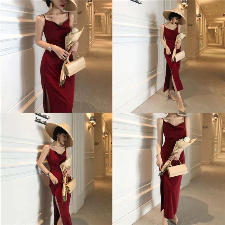 Syiwidii Satin Dress Woman Sleeveless Spaghetti Strap Evening Red Black Summer 2021 Party Wedding Vintage Pure Long Silk Dresses Syiwidii Satin Dress Woman Sleeveless Spaghetti Strap Evening Red Black Summer 2021 Party Wedding Vintage Pure Long Silk Dresses