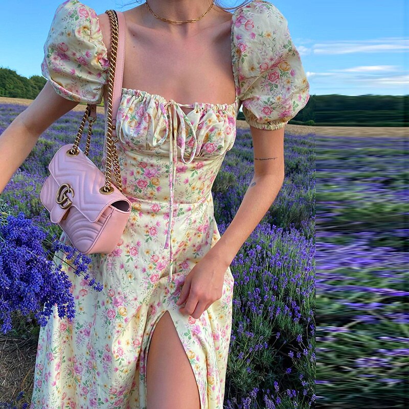 Elegant Summer Dress High Split Floral Printed JKP4696