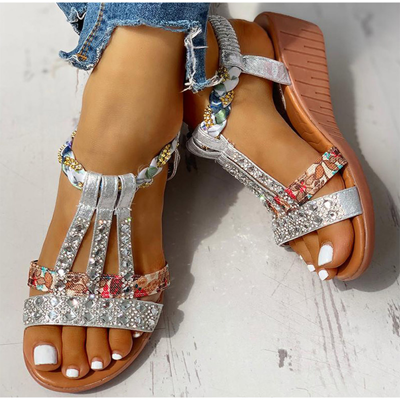 Summer Bohemia Sandals Crystal Wedges Rome Gladiator Heels JKP4697