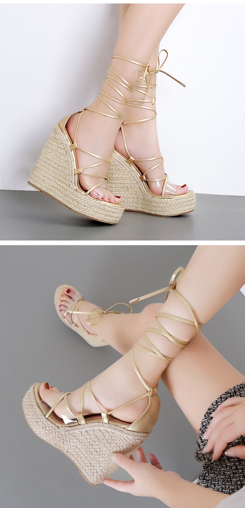 Elegant Summer Wedges Ankle Strap Open Toe High heels Shoes JKP4698