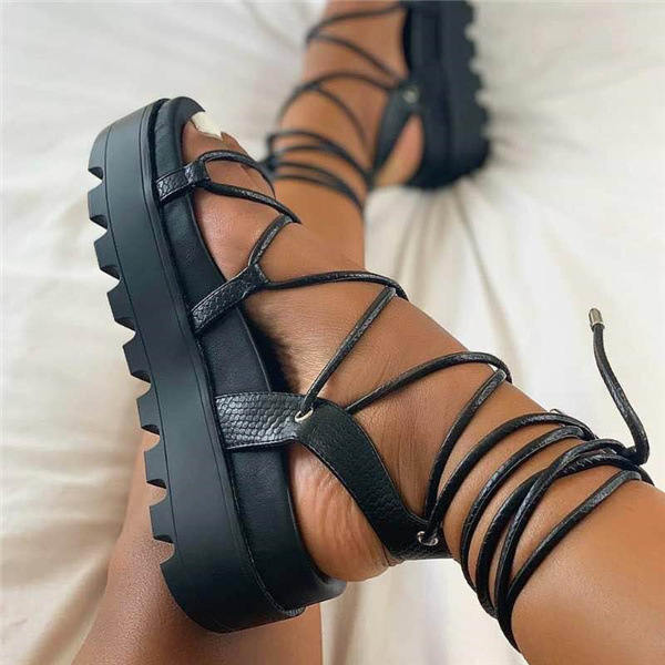 FREE SHIPPING Footwear Wedge Cross Tied Casual Ankle Wrap Lace Up JKP4702