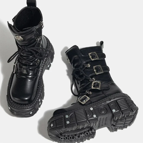 Punk Lace Up Platform Boots Metal Decor Street Style Shoes JKP7315 Punk Lace Up Platform Boots Metal Decor Street Style Shoes JKP7315