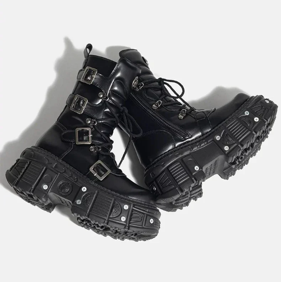 Punk Lace Up Platform Boots Metal Decor Street Style Shoes JKP7315