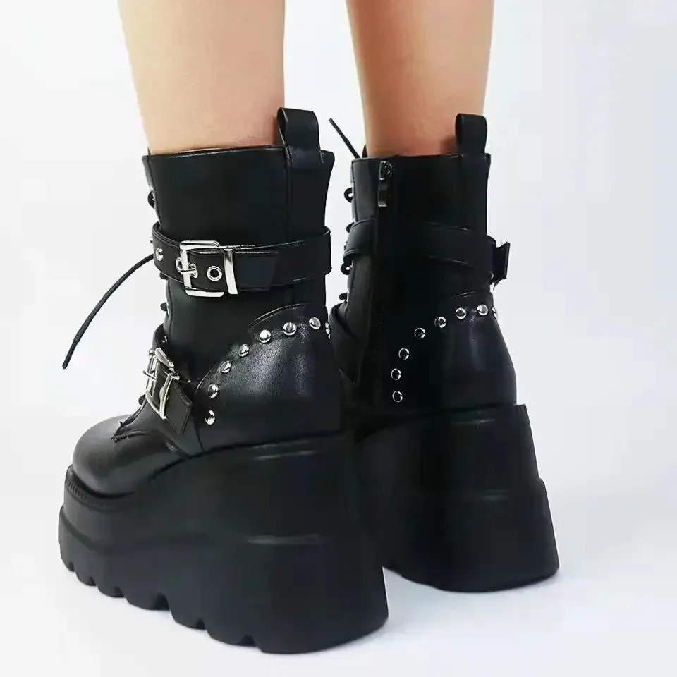 FREE SHIPPING Gothic PU Leather Ankle Boots Lace Up Platform Motorcycle Style JKP7316 FREE SHIPPING Gothic PU Leather Ankle Boots Lace Up Platform Motorcycle Style JKP7316