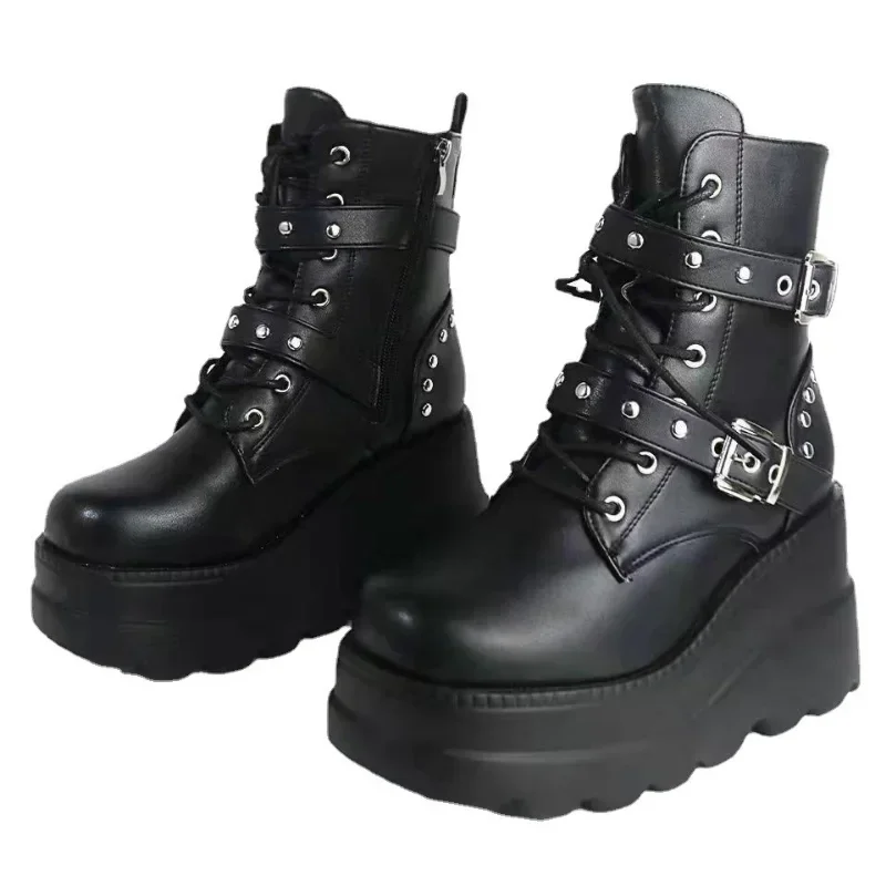 FREE SHIPPING Gothic PU Leather Ankle Boots Lace Up Platform Motorcycle Style JKP7316 FREE SHIPPING Gothic PU Leather Ankle Boots Lace Up Platform Motorcycle Style JKP7316