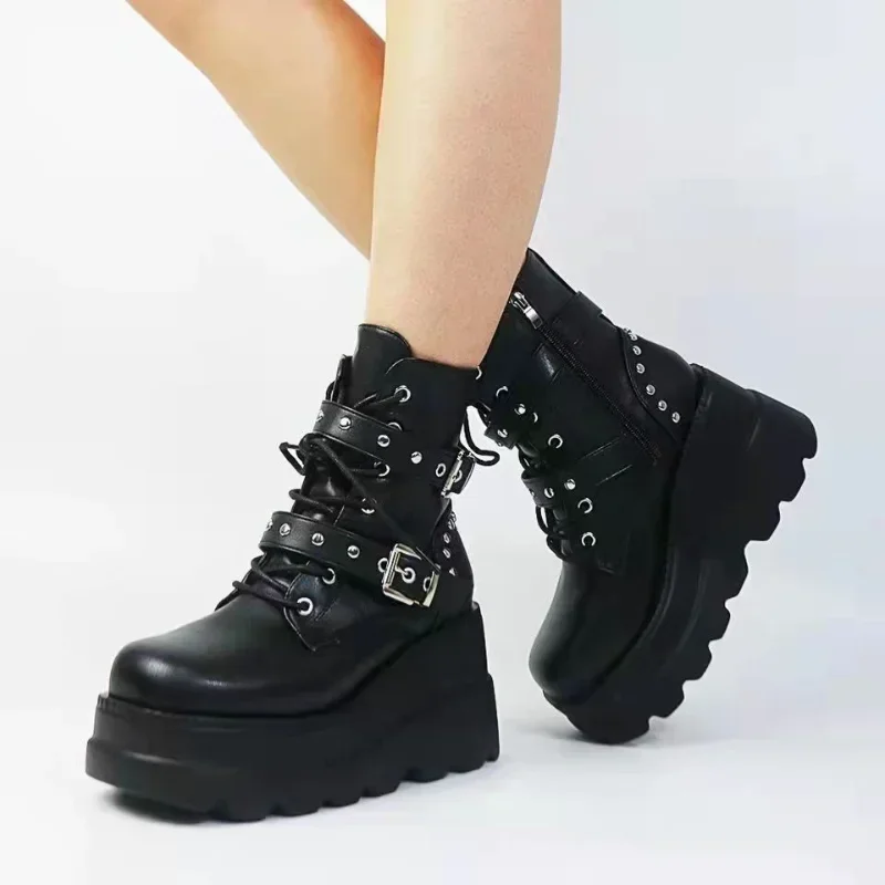 FREE SHIPPING Gothic PU Leather Ankle Boots Lace Up Platform Motorcycle Style JKP7316 FREE SHIPPING Gothic PU Leather Ankle Boots Lace Up Platform Motorcycle Style JKP7316