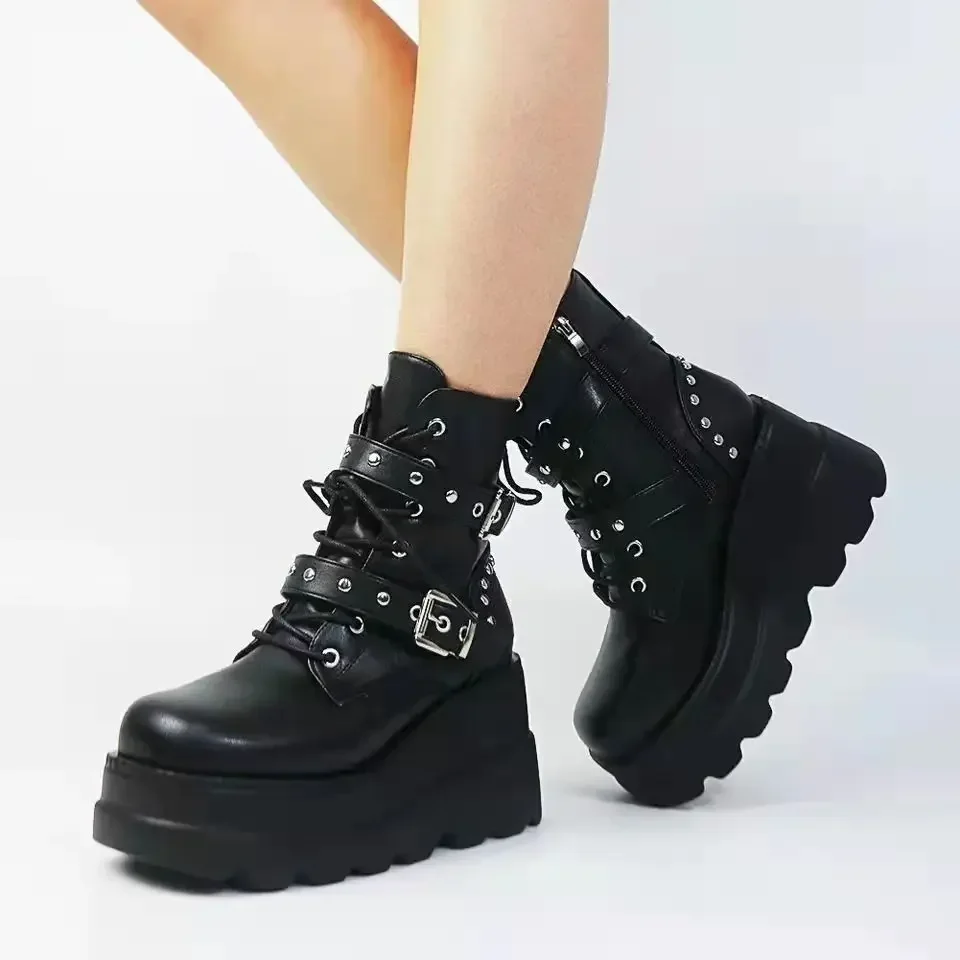FREE SHIPPING Gothic PU Leather Ankle Boots Lace Up Platform Motorcycle Style JKP7316 FREE SHIPPING Gothic PU Leather Ankle Boots Lace Up Platform Motorcycle Style JKP7316