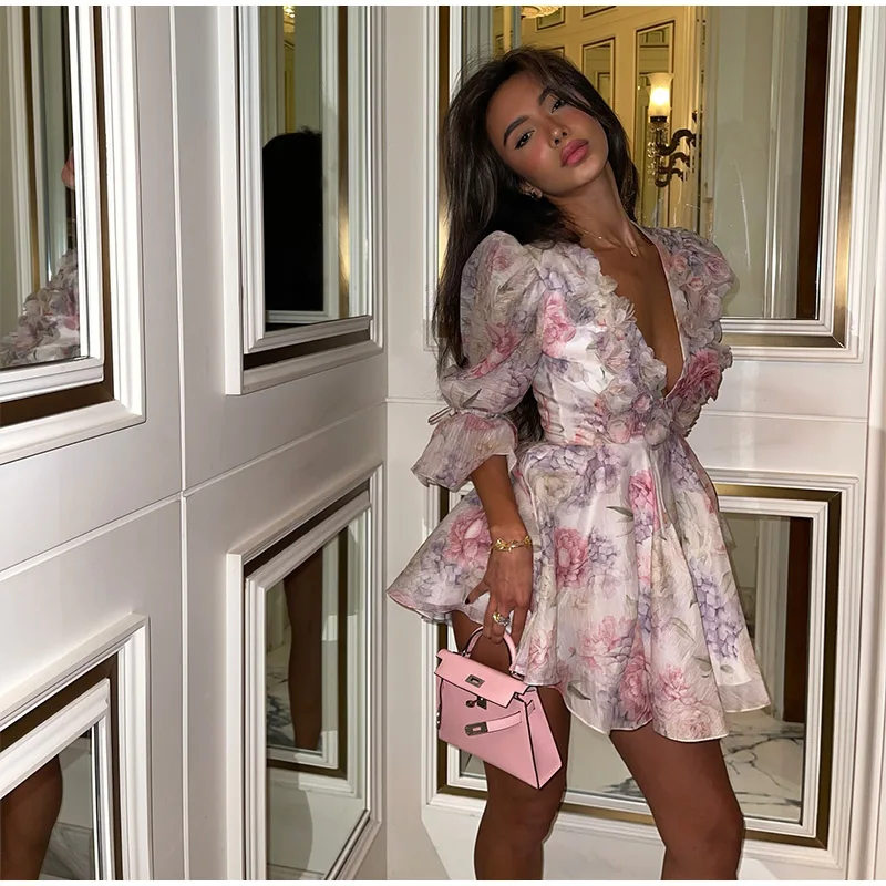 Women Chic Dress Chiffon Elegant Pink Floral Printed Full Sleeve Off Shoulder JKP7317 Women Chic Dress Chiffon Elegant Pink Floral Printed Full Sleeve Off Shoulder JKP7317