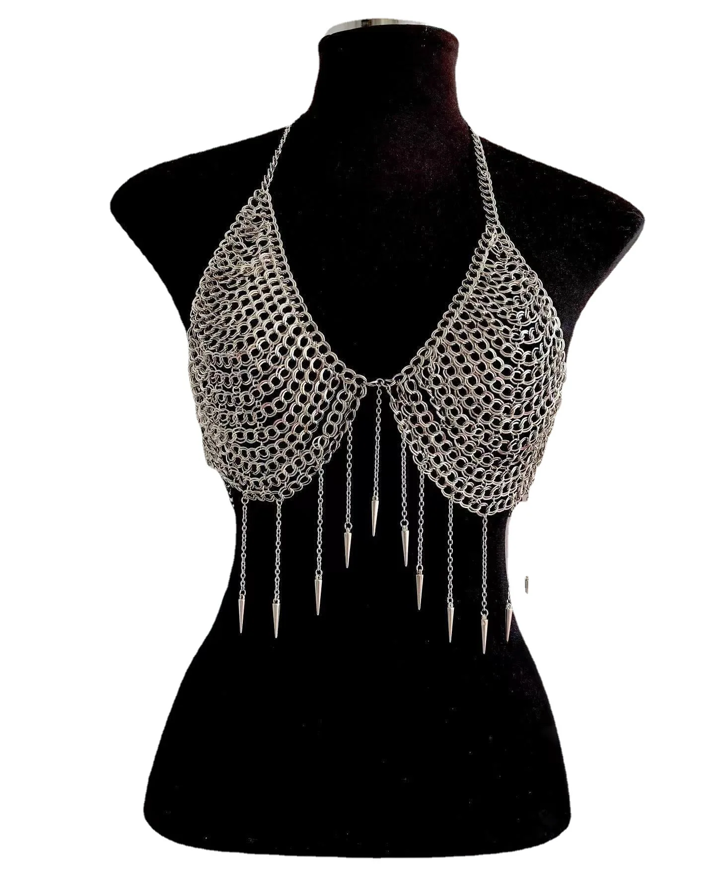 FREE SHIPPING Silver Chainmail Crop Top Festival Metal Bra with Spikes JKP7322 FREE SHIPPING Silver Chainmail Crop Top Festival Metal Bra with Spikes JKP7322