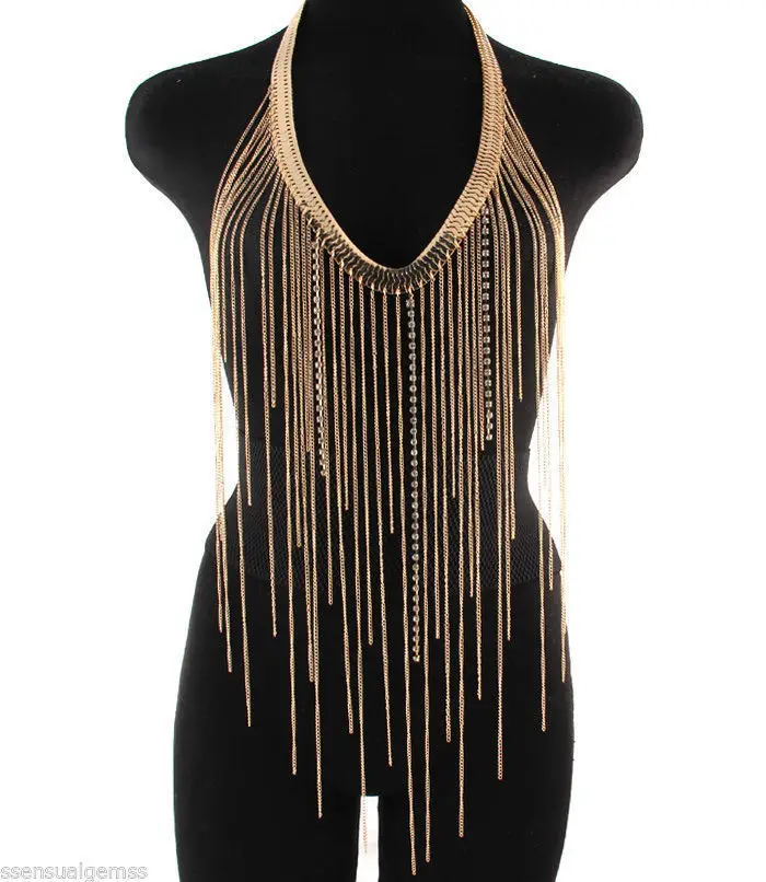 Women Festival Halter Body Jewelry Tassel Rhinestone Body Necklace JKP7323