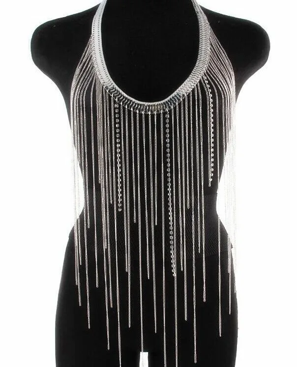 Women Festival Halter Body Jewelry Tassel Rhinestone Body Necklace JKP7323
