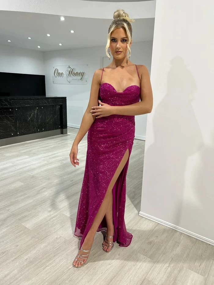 BABYONLINE Customized Glitter Evening Dresswith Thin Strap Corset Bustier Lace up Back Mermiad Forml Gown Dress Leg Side Split