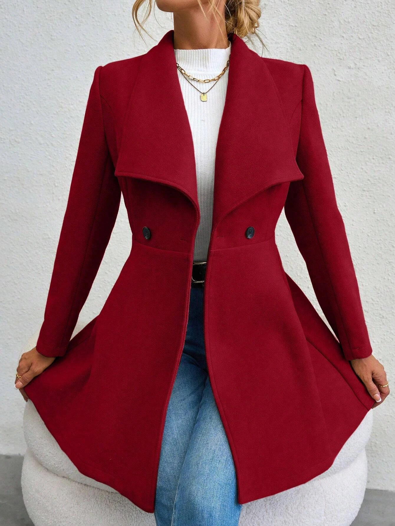 FREE SHIPPING Elegant Red Longline Coat for Women Double Breasted Slim Fit Winter Jacket JKP7334 FREE SHIPPING Elegant Red Longline Coat for Women Double Breasted Slim Fit Winter Jacket JKP7334