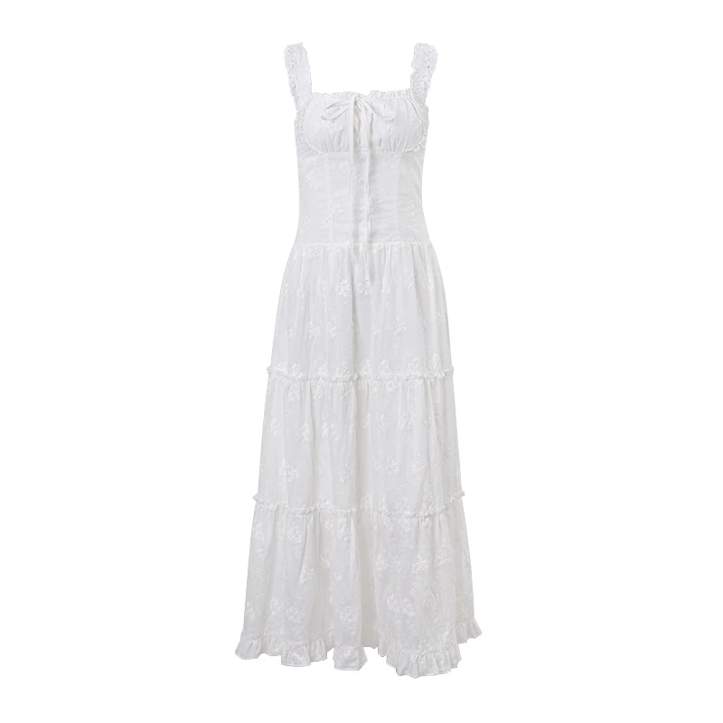 Sexy White Backless Maxi Dress Elegant Summer Mesh Ruched Long Dress JKP7341