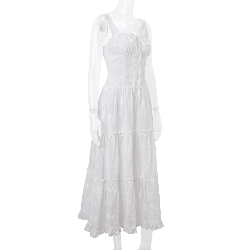 Sexy White Backless Maxi Dress Elegant Summer Mesh Ruched Long Dress JKP7341