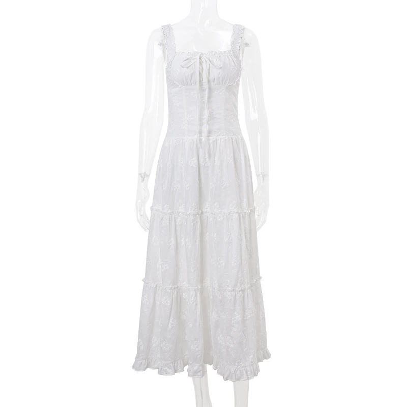 Sexy White Backless Maxi Dress Elegant Summer Mesh Ruched Long Dress JKP7341