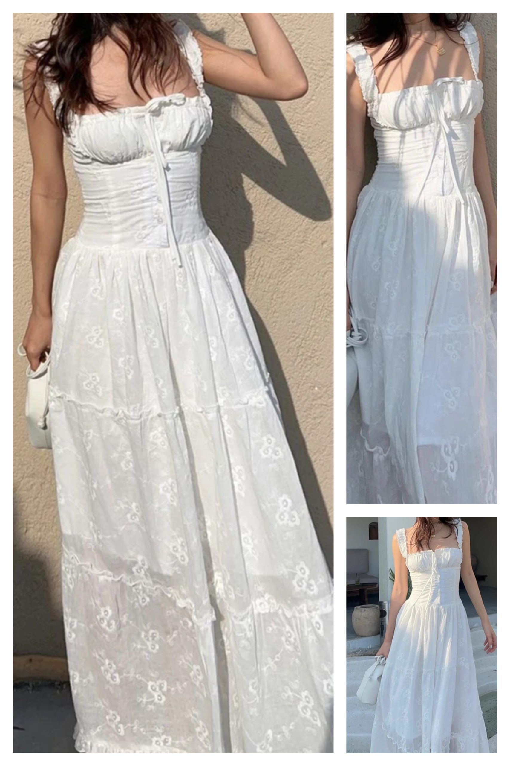 Sexy White Backless Maxi Dress Elegant Summer Mesh Ruched Long Dress JKP7341