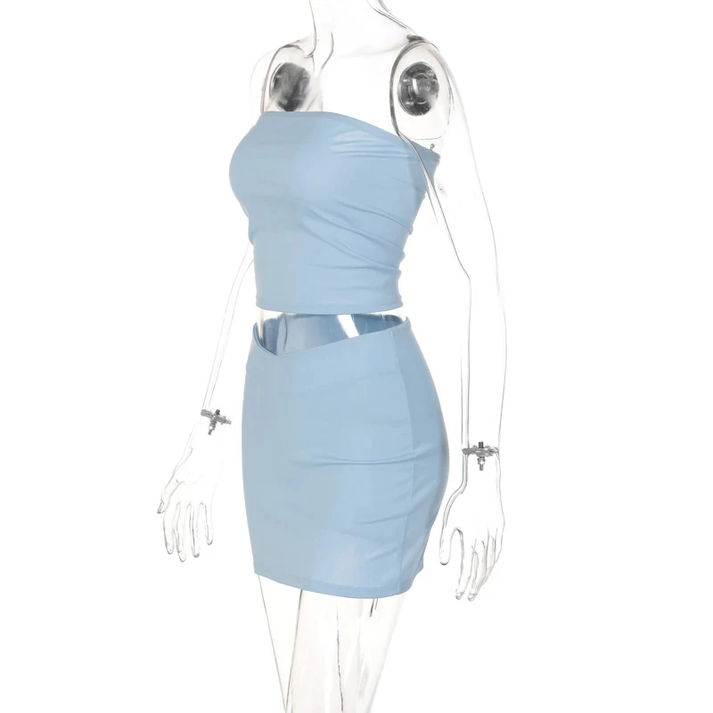 Women Y2K Spring Tube Top And Mini Skirt Set Sexy Two Piece Party Club Outfit JKP7349