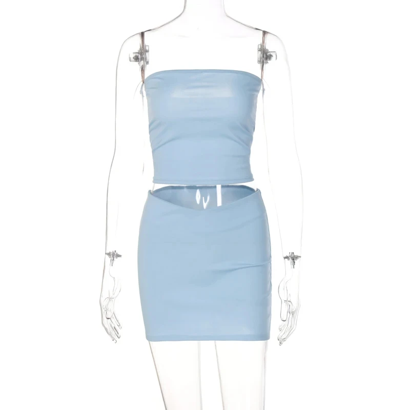 Women Y2K Spring Tube Top And Mini Skirt Set Sexy Two Piece Party Club Outfit JKP7349