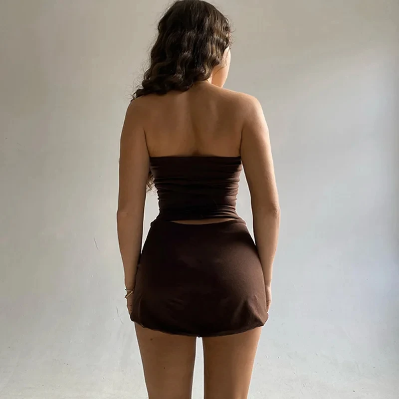 Women Y2K Spring Tube Top And Mini Skirt Set Sexy Two Piece Party Club Outfit JKP7349