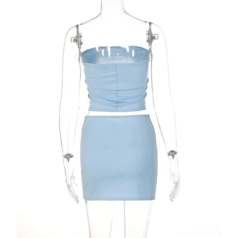 Women Y2K Spring Tube Top And Mini Skirt Set Sexy Two Piece Party Club Outfit JKP7349
