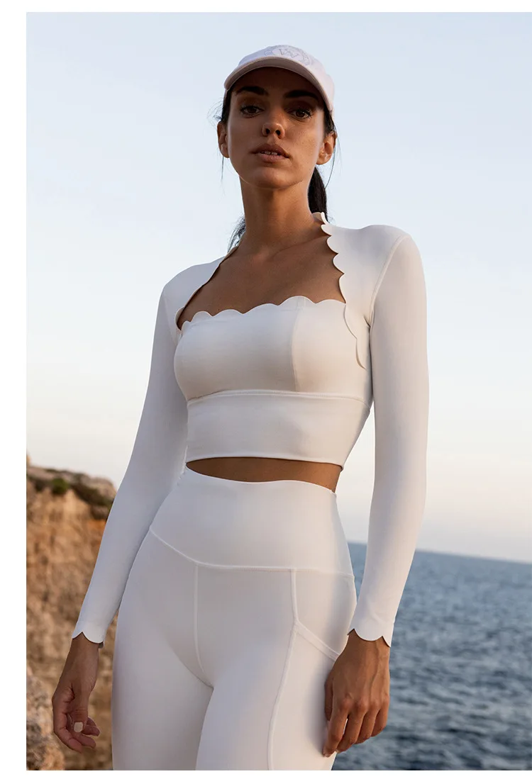 Black Square Neck Yoga Long Sleeve Compression Top And High Elastic Workout Leggings JKP7350