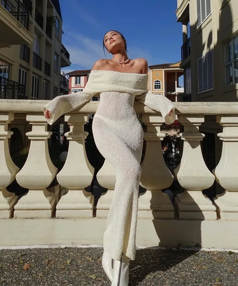 2024 Women Chic Bodycon Party Outfit Elegant Off Shoulder Long Sleeve Knit Maxi Dress JKP7354 2024 Women Chic Bodycon Party Outfit Elegant Off Shoulder Long Sleeve Knit Maxi Dress JKP7354