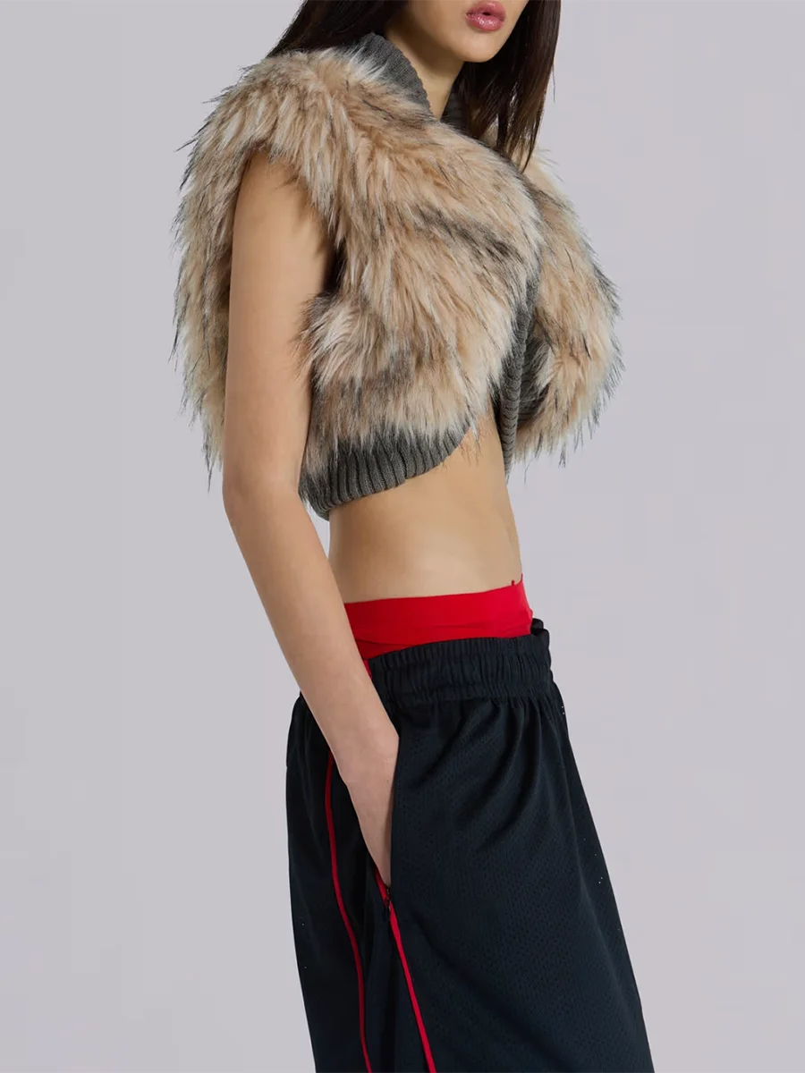 Vintage Winter Fashion Faux Fur Vest Hit Color Spliced Fur and Leather Elegant Warm Outerwear JKP7355 Vintage Winter Fashion Faux Fur Vest Hit Color Spliced Fur and Leather Elegant Warm Outerwear JKP7355