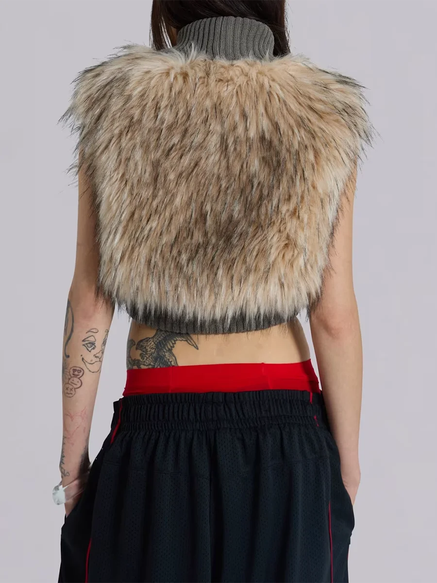 Vintage Winter Fashion Faux Fur Vest Hit Color Spliced Fur and Leather Elegant Warm Outerwear JKP7355 Vintage Winter Fashion Faux Fur Vest Hit Color Spliced Fur and Leather Elegant Warm Outerwear JKP7355