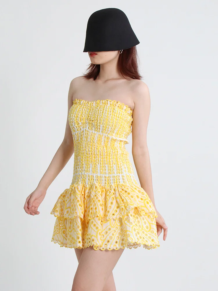 Women Cut Out Layered Hem Strapless Sleeveless Off Shoulder High Waist Mini Dress JKP7358 Women Cut Out Layered Hem Strapless Sleeveless Off Shoulder High Waist Mini Dress JKP7358