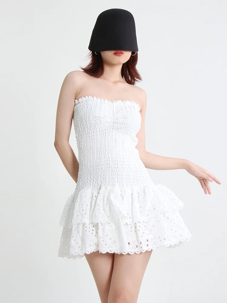 Women Cut Out Layered Hem Strapless Sleeveless Off Shoulder High Waist Mini Dress JKP7358 Women Cut Out Layered Hem Strapless Sleeveless Off Shoulder High Waist Mini Dress JKP7358