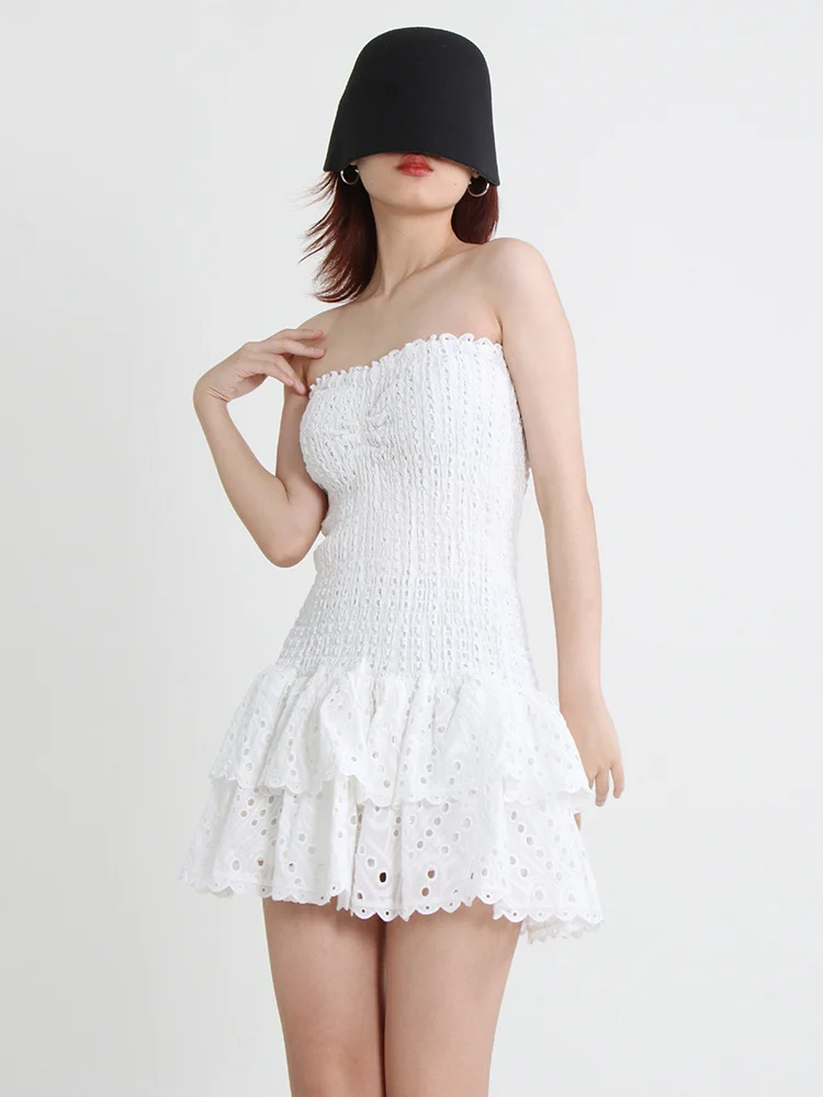 Women Cut Out Layered Hem Strapless Sleeveless Off Shoulder High Waist Mini Dress JKP7358 Women Cut Out Layered Hem Strapless Sleeveless Off Shoulder High Waist Mini Dress JKP7358