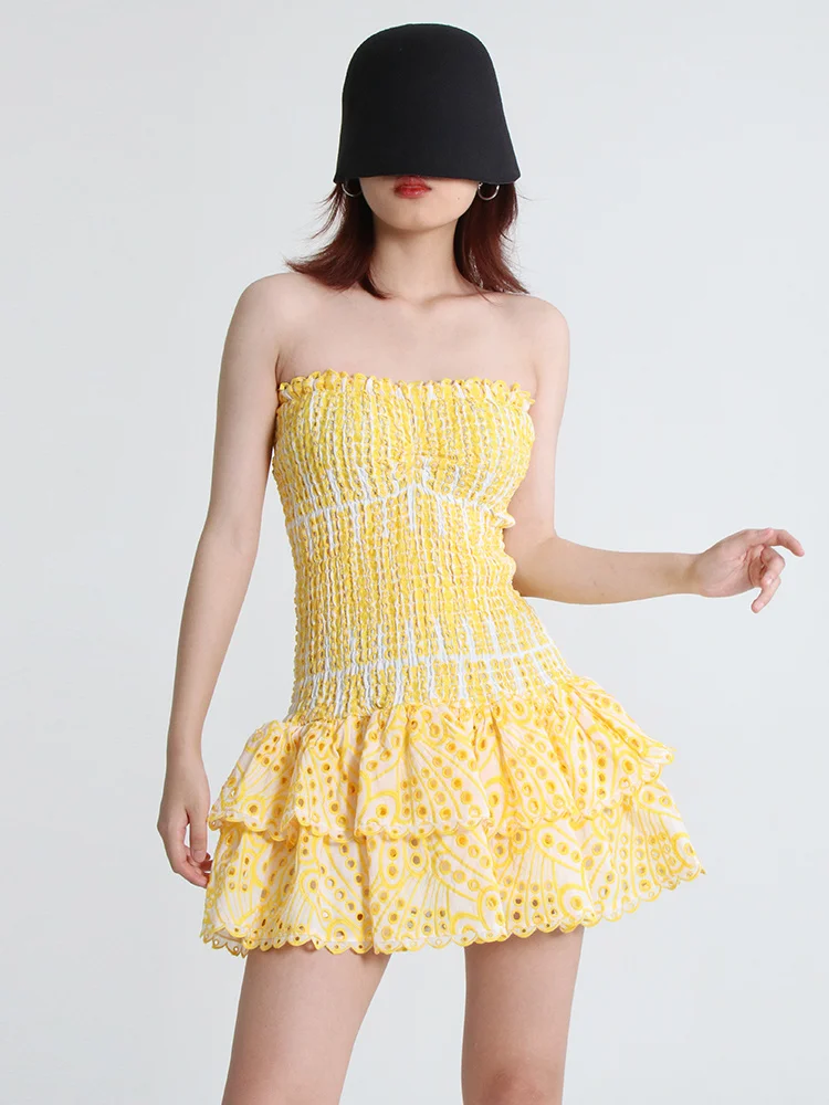 Women Cut Out Layered Hem Strapless Sleeveless Off Shoulder High Waist Mini Dress JKP7358 Women Cut Out Layered Hem Strapless Sleeveless Off Shoulder High Waist Mini Dress JKP7358