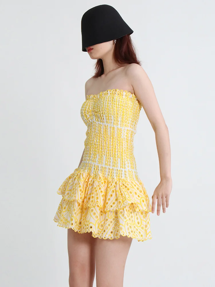 Women Cut Out Layered Hem Strapless Sleeveless Off Shoulder High Waist Mini Dress JKP7358 Women Cut Out Layered Hem Strapless Sleeveless Off Shoulder High Waist Mini Dress JKP7358