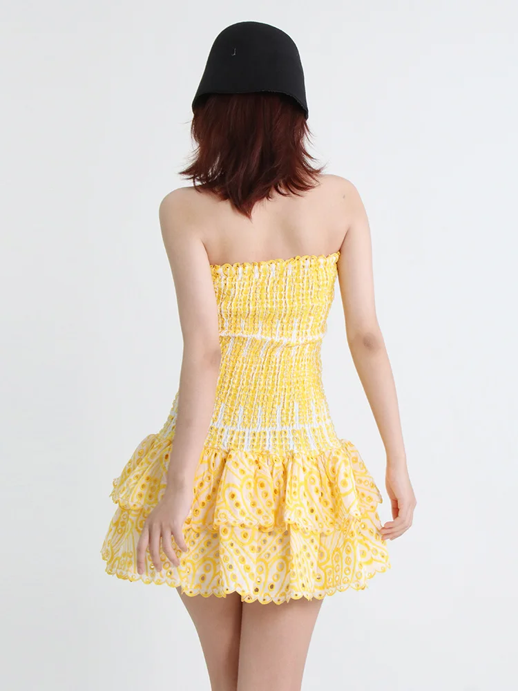 Women Cut Out Layered Hem Strapless Sleeveless Off Shoulder High Waist Mini Dress JKP7358 Women Cut Out Layered Hem Strapless Sleeveless Off Shoulder High Waist Mini Dress JKP7358