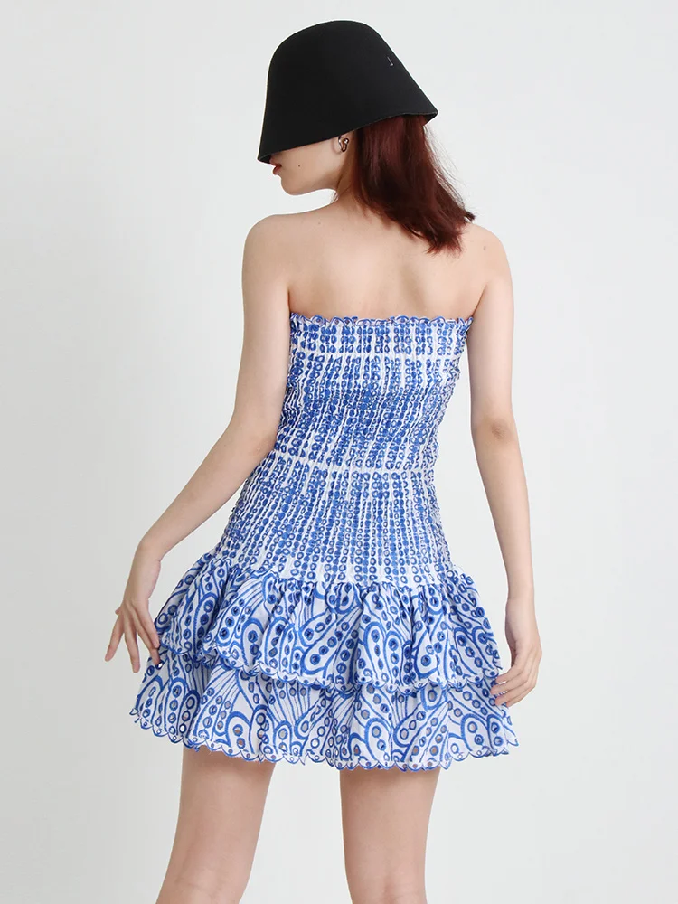 Women Cut Out Layered Hem Strapless Sleeveless Off Shoulder High Waist Mini Dress JKP7358 Women Cut Out Layered Hem Strapless Sleeveless Off Shoulder High Waist Mini Dress JKP7358