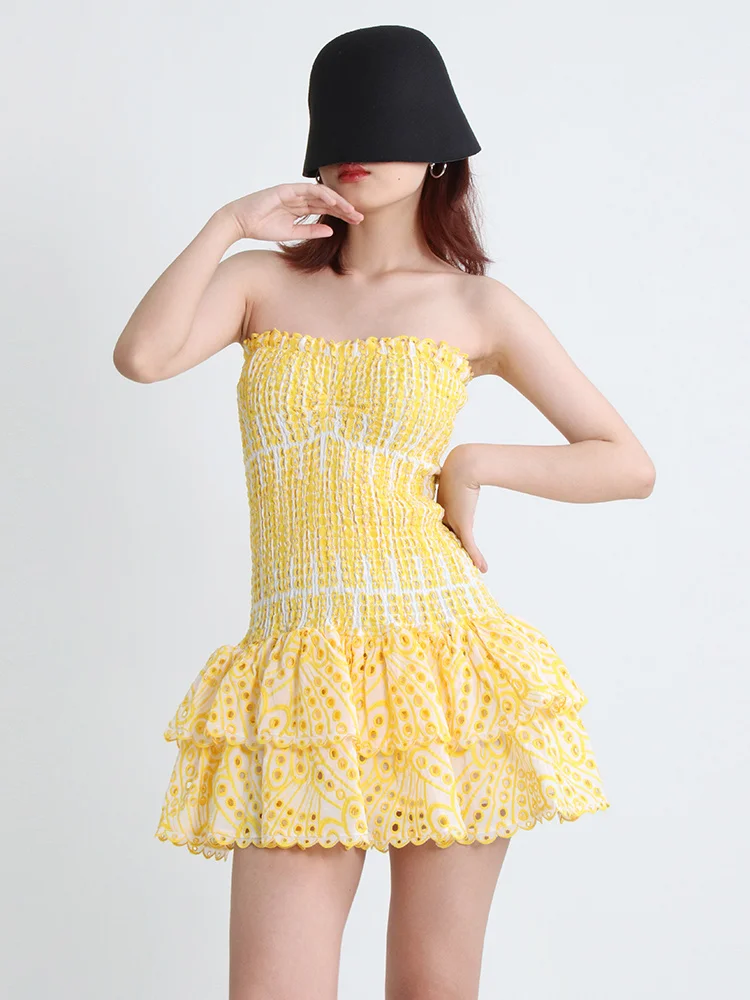 Women Cut Out Layered Hem Strapless Sleeveless Off Shoulder High Waist Mini Dress JKP7358 Women Cut Out Layered Hem Strapless Sleeveless Off Shoulder High Waist Mini Dress JKP7358