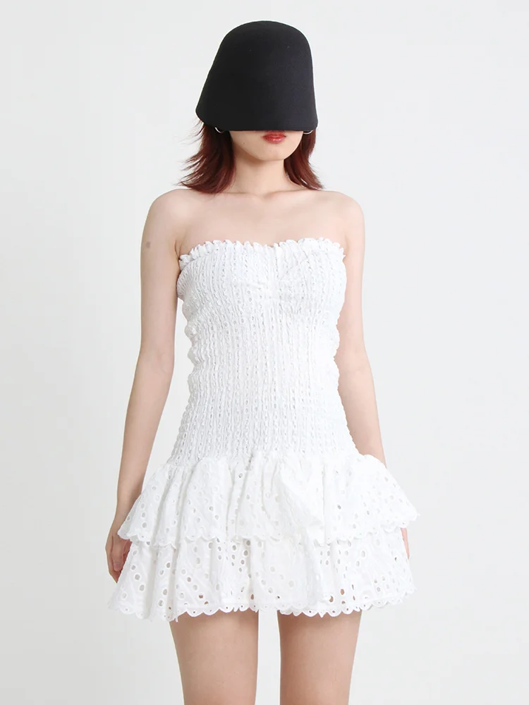 Women Cut Out Layered Hem Strapless Sleeveless Off Shoulder High Waist Mini Dress JKP7358 Women Cut Out Layered Hem Strapless Sleeveless Off Shoulder High Waist Mini Dress JKP7358